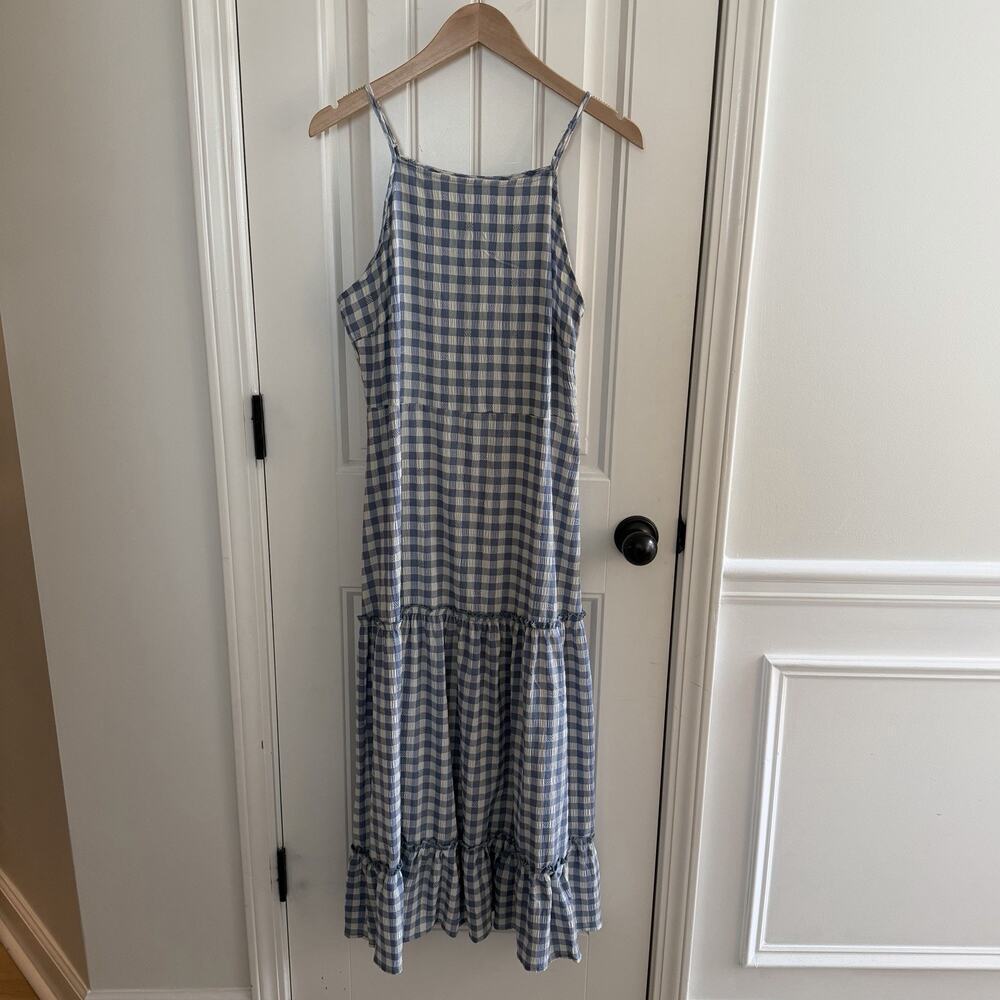 Vintage Nanette Lepore Blue Gingham Ruffle Maxi Dress Women’s Size 10